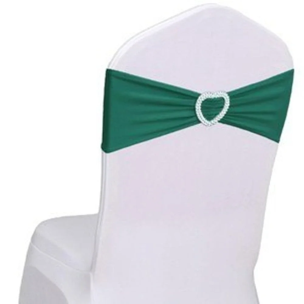60 Pack‎ Green Spandex Chair Sashes with Rhinestone Heart Buckle Wedding Decor